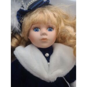 DanDee Collector Choice Fine Bisque Porcelain Doll Blonde Curly Hair Blue Dress